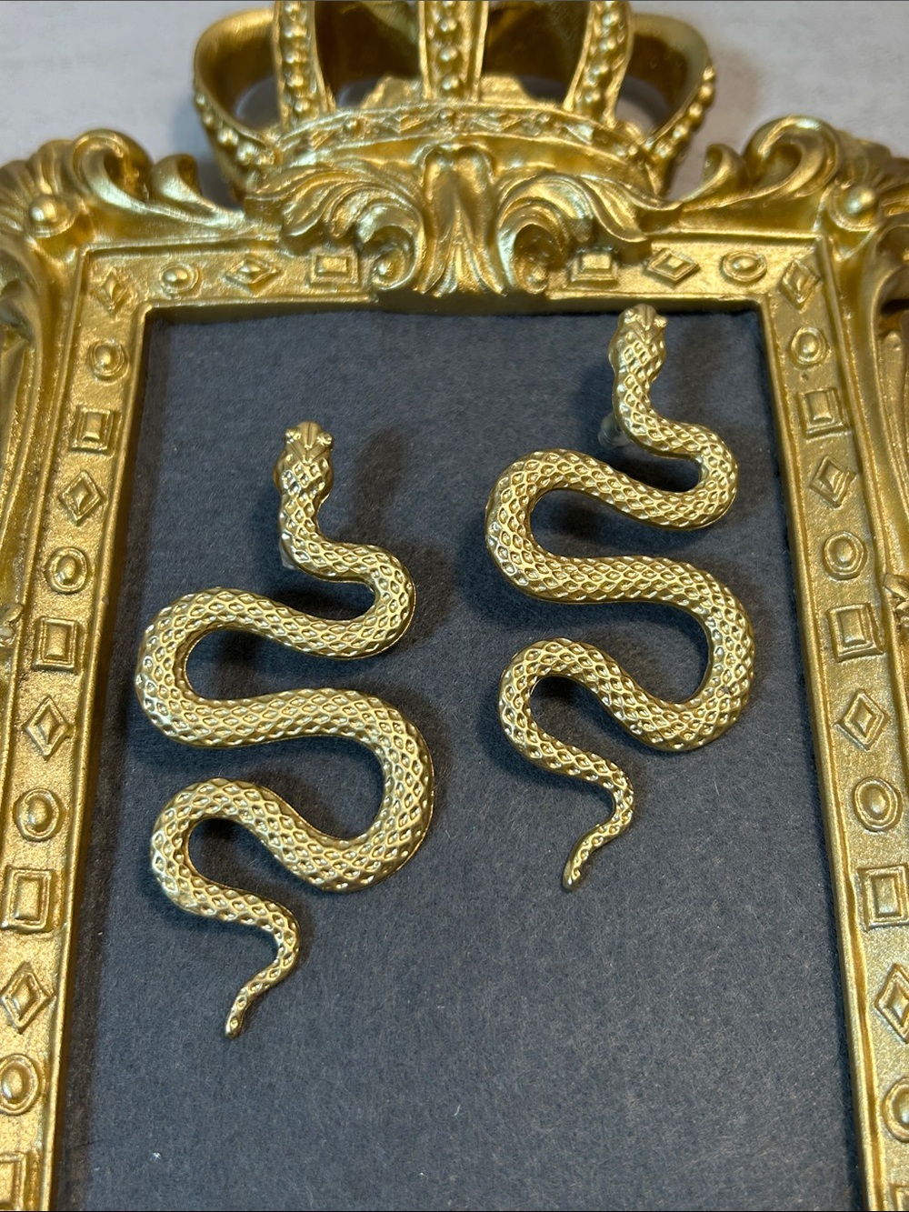 Brushed Gold Snake Shaped Reptile Earrings